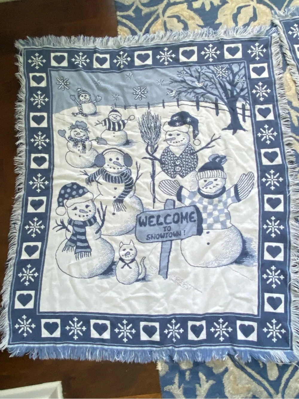 Welcome to Snowtown! Vintage Tapestry Throw Blanket Pair Set of 2